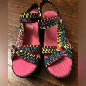 CORKYS QUICKSTEP PLATFORM WOMEN SANDAL 8 COLORFUL ELASTIC WOVEN STRAP VEGAN